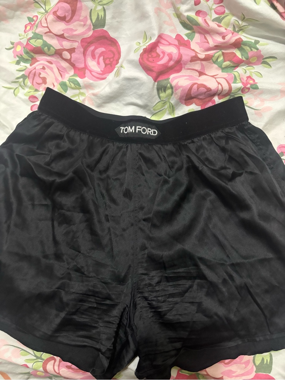 Tom Ford Black Satin Athletic Shorts with Logo Waistband